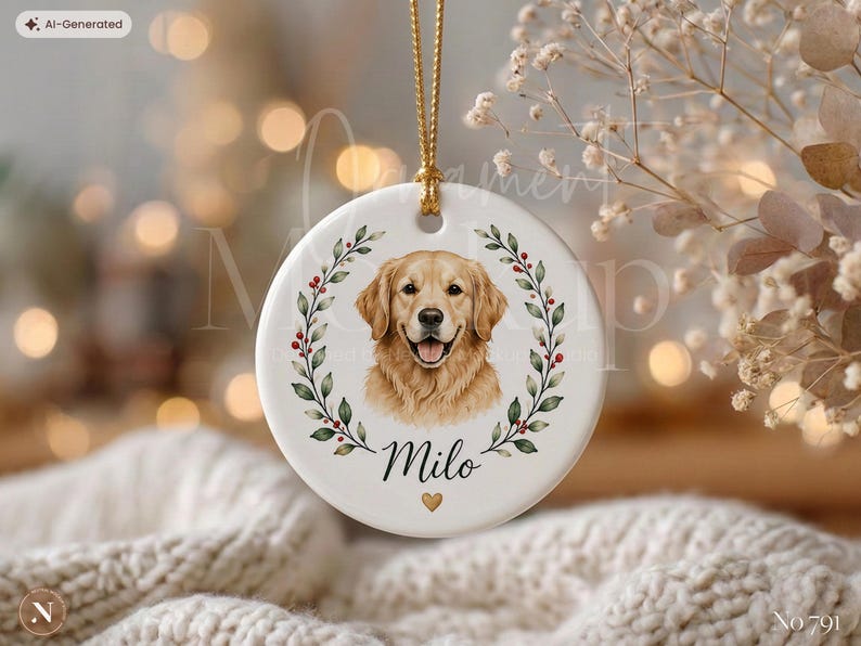 Christmas Ornament Mockup, Round Ceramic Ornament Template with Gold String, PSD, Holiday Decor, Christmas Gift, Digital Mockup