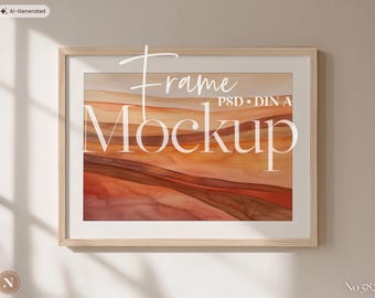 Horizontal Frame Mockup PSD | Neutral Boho Scene for Artwork Display, DIN A Ratio
