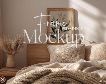 Vertical Frame Mockup PSD | DIN A Ratio | Neutral Cozy Boho Scene