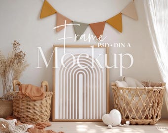 Maqueta de marco para habitación infantil, póster estilo boho para habitación infantil, arte mural minimalista, plantilla PSD digital