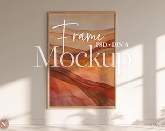 Vertical Frame Mockup PSD | DIN A Ratio | Minimal Wooden Frame Scene