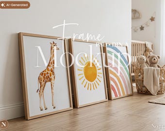 3 Frame Mockup Vertical | DIN A | Neutral Kids Room Scene, Wall Art Display (PSD)