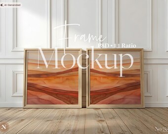 2 Square Frame Mockup Set PSD | Artwork Display with Neutral Interior and Wall Paneling