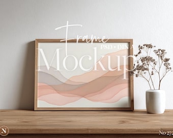 Landscape Canvas Mockup: Minimalist Wood Frame  (PSD)