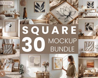 Square Frame Mockup Bundle | 30 PSD | Neutral Boho Interior Wall Art Display | Digital Download