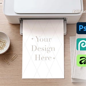 Printer Paper Mockup PSD, A4 Printable Mockup for Planner, Calendar, Worksheet, Coloring Book