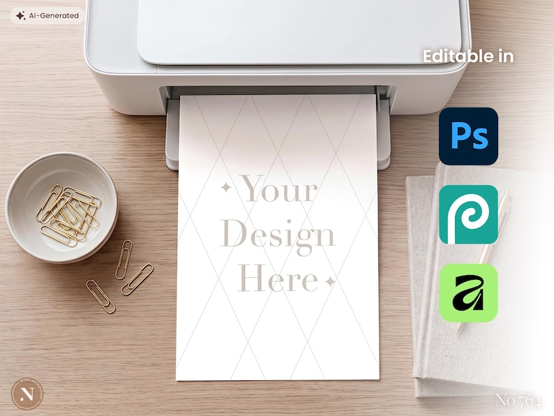 Printer Paper Mockup PSD, A4 Printable Mockup for Planner, Calendar, Worksheet, Coloring Book