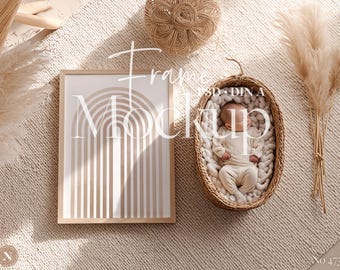 Maqueta de marco para habitación infantil / Escena de recién nacido / Arte de pared estilo boho para habitación infantil (PSD)
