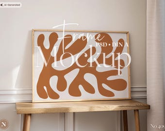 Horizontal Frame Mockup PSD | DIN A Ratio | Neutral Cozy Boho Scene for Wall Art Display