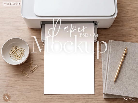 Printer Paper Mockup PSD, A4 Printable Mockup for Planner, Calendar, Worksheet, Coloring Book