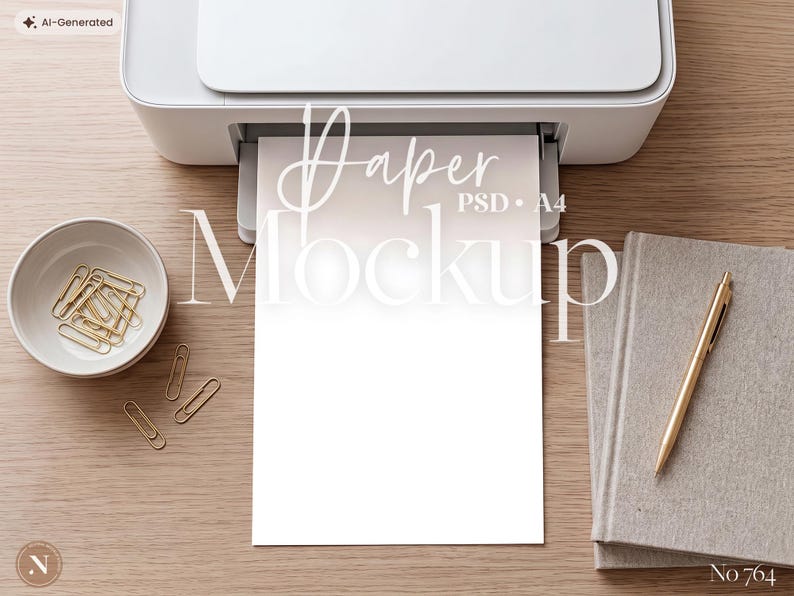 Printer Paper Mockup PSD, A4 Printable Mockup for Planner, Calendar, Worksheet, Coloring Book