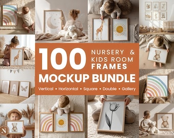 Nursery Frame Mockup Bundle | 100 PSD | Kids Room & Nursery Wall Art Display | Digital Download