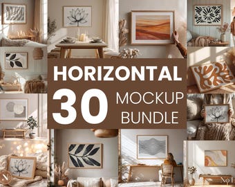 Maqueta de marco horizontal / 30 PSD / Arte de pared interior bohemio neutro / Descarga digital