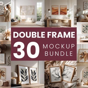 Pacote de Mockups de Moldura Dupla | 30 PSDs | Exibição de Arte de Parede Neutra para Interiores | Download Digital
