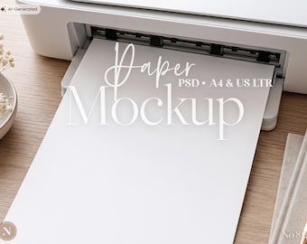 Printer Paper Mockup PSD | A4 & US Letter Printable Mockup for Planner, Calendar, Worksheet, Coloring Book | Photoshop Template
