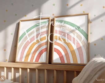 Maqueta de marco para habitación infantil, 2 marcos verticales PSD, escena de habitación infantil, maqueta de pared de galería