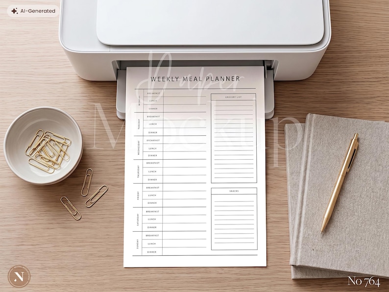 Printer Paper Mockup PSD, A4 Printable Mockup for Planner, Calendar, Worksheet, Coloring Book