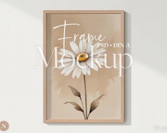 Vertical Frame Mockup PSD | DIN A Ratio | Minimal Wooden Frame Scene
