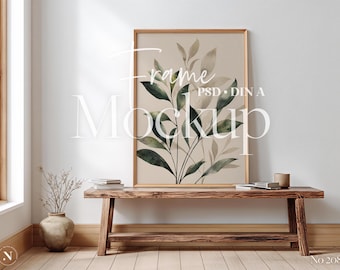 Vertical Frame Mockup PSD DIN A Ratio | Neutral Cozy Boho Interior Wall Art Display