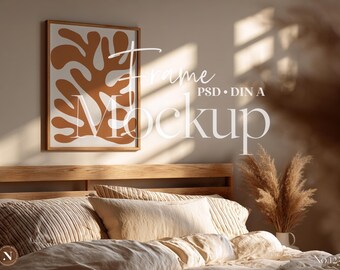 Vertical Frame Mockup PSD | DIN A Ratio | Neutral Cozy Boho Scene