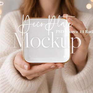 DecoPlate Jewelry Dish Mockup PSD, Canva, Square Ceramic Plate Template Engagement Ring Display, Jewelry Display Mockup, Product Photography