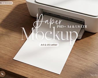 Printer Paper Mockup PSD | A4 & US Letter Printable Mockup for Worksheets, Calendars, Planners, Coloring Books | Photoshop Template