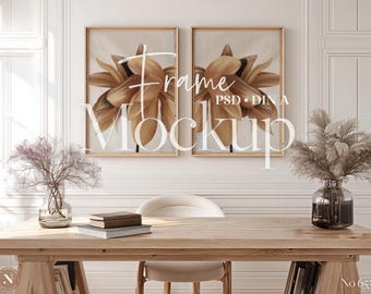 Maqueta PSD de doble marco / Marcos de póster verticales / Escena interior neutra para obras de arte