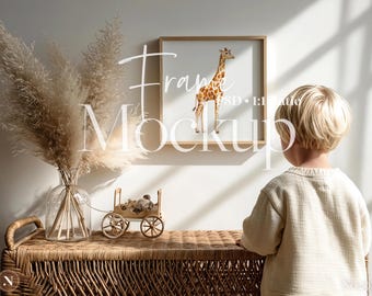 Maqueta de marco cuadrado PSD, decoración de pared para habitación infantil y guardería, maqueta digital