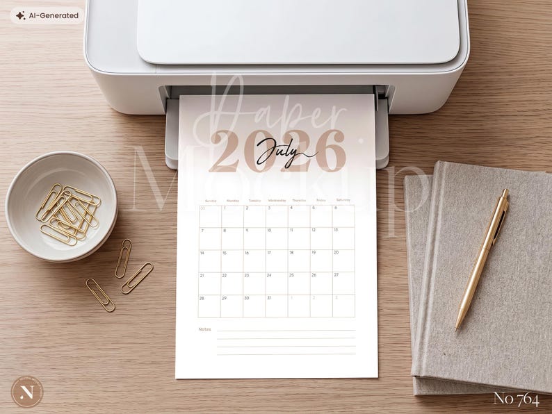 Printer Paper Mockup PSD, A4 Printable Mockup for Planner, Calendar, Worksheet, Coloring Book