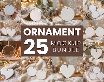 Christmas Ornament Mockup Bundle , Round Ceramic Ornament Template with Gold String, PSD & JPG, Canva, Holiday Decor, Christmas Gift