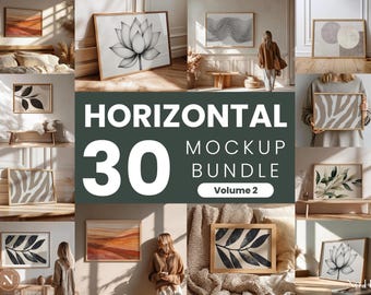 Maqueta de marco horizontal / 30 PSD / Arte de pared interior bohemio neutro / Descarga digital