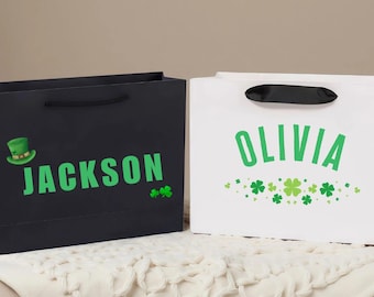 Personalized Name Gift Bag, Four Leaf St Patrick's Day Bags, Shamrock Patrick’s Day