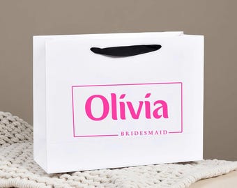 Personalized Bridesmaid Gift Bags, Luxury Gift Bags with Rope Handles，Black White Custom Name Bags,Bridal Shower, Groomsmen Favor Bags