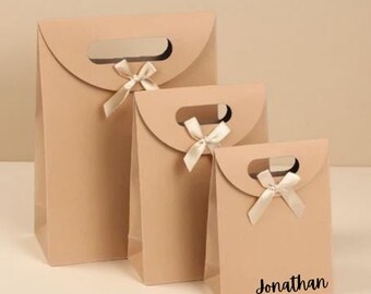 Custom Name Gift Bags, Bow Gift Bags, Name Ribbon Goody Bag for Guests, Thank you Gifts Pouch,Personalized Gift Bag