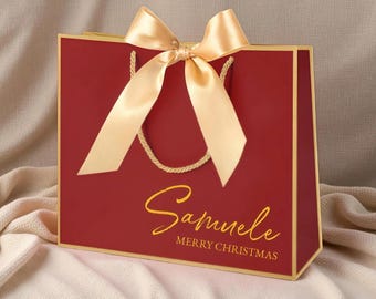 Kerstcadeautassen, aangepaste kerstcadeaus voor haar, rode tassen, lintstrik kerstfeest, gepersonaliseerde naam vakantiecadeau, feestelijke geschenken
