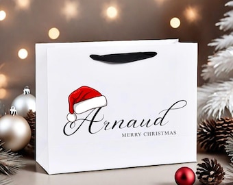 Personalized Christmas Gift Bag, Elegant Foil Stamped Xmas Bag