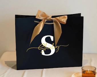 Custom Name Bags,Personalized Gift Bag for Wedding, Elegant Ribbon Tie Rope Bags, Elegant Wedding Party Gift - Bride to Bridesmaid Present