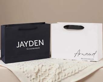 Personalized Gift Bag, Custom Name Present Bags,Bridal Shower, Groomsmen Favor Bags Christmas, Birthday Party White or Black