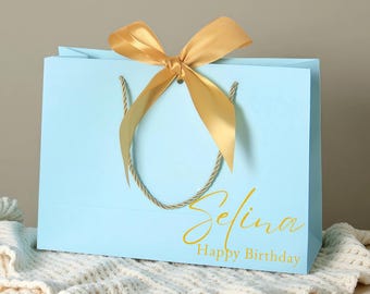Sacchetti regalo personalizzati, sacchetti per bomboniere di compleanno, sacchetto regalo con fiocco blu, sacchetti regalo di benvenuto, sacchetti regalo per addio al nubilato, sacchetto regalo elegante