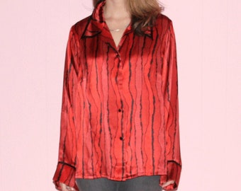 Silk Pajama/ Red Silk Blouse/ Medium