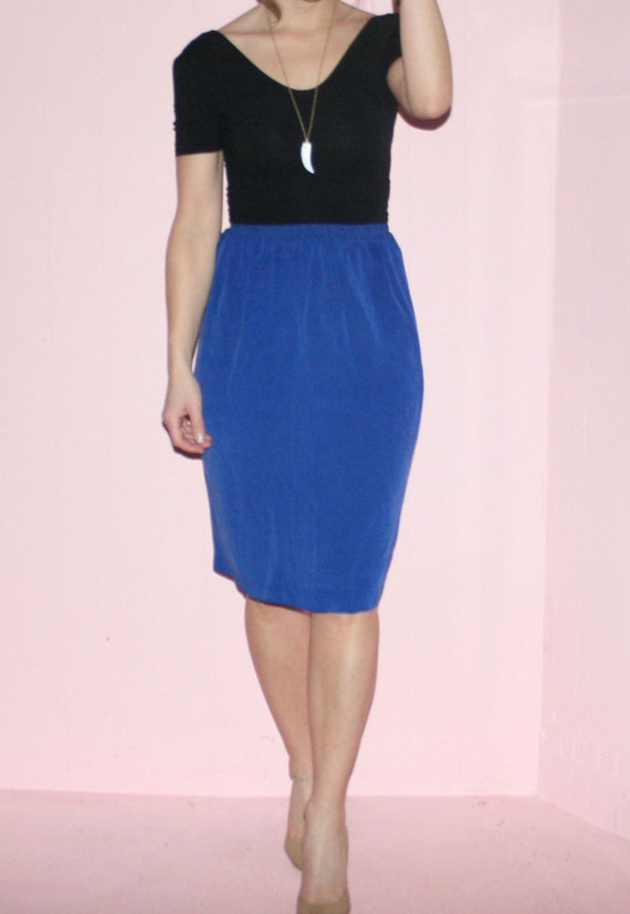 Blue Silk/Pencil Skirt/90s/Medium - image 1