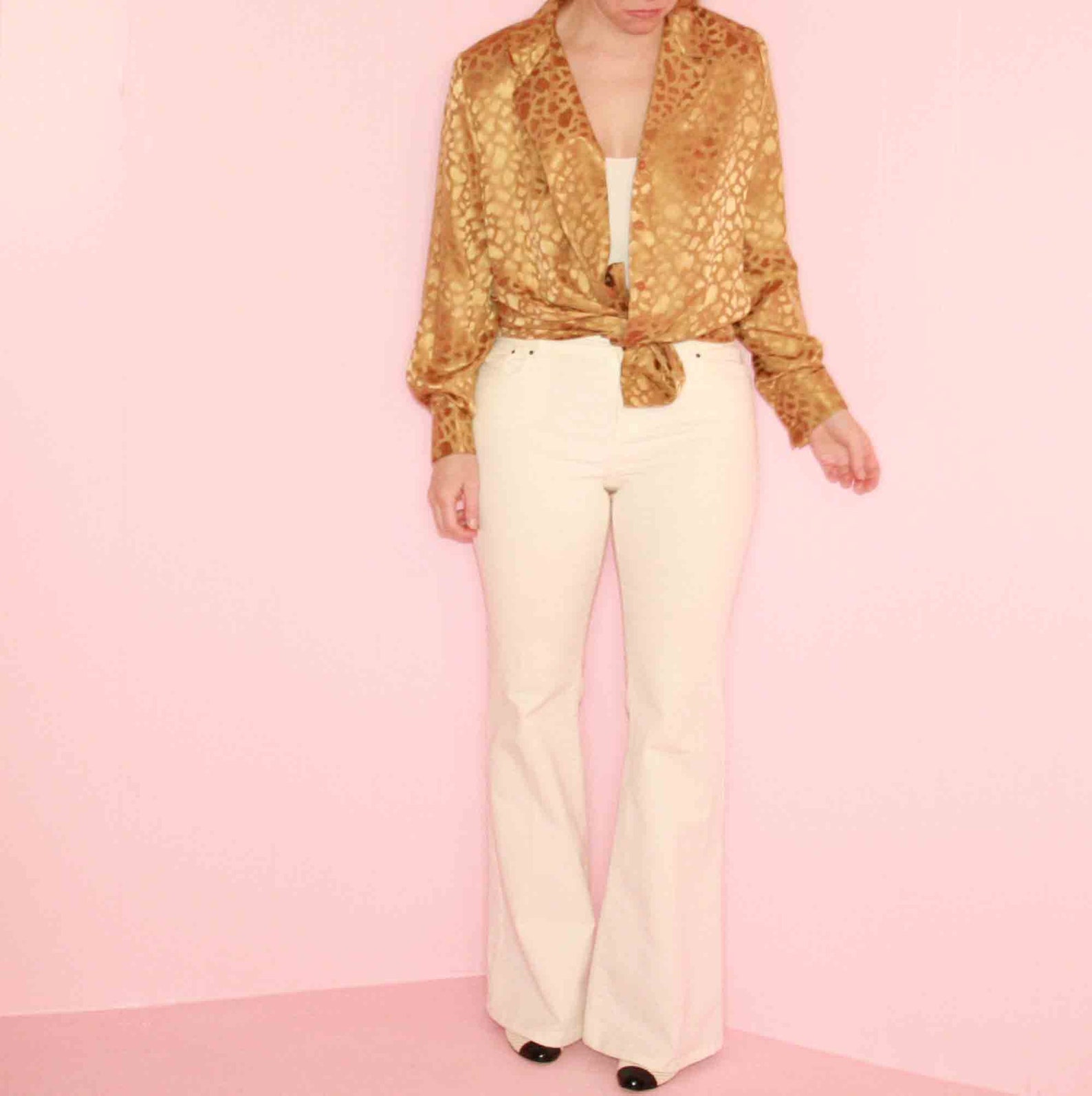 Cap Sleeve Gold Silk Blouse