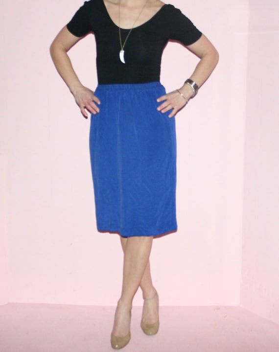 Blue Silk/Pencil Skirt/90s/Medium - image 3