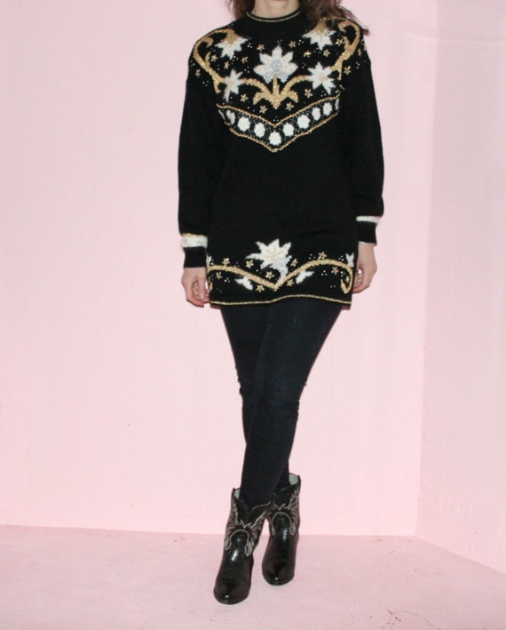 Black Sweater/ Knit/ Medium/ Gold Details - image 4