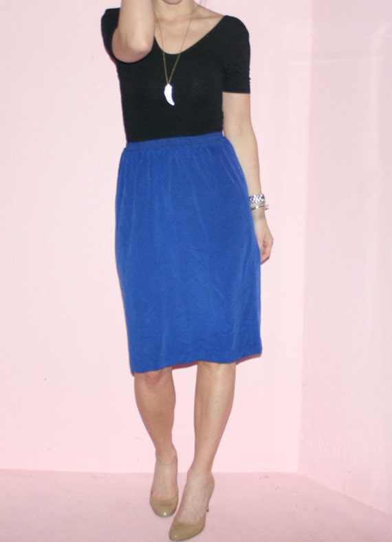 Blue Silk/Pencil Skirt/90s/Medium - image 2