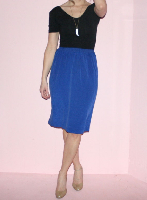 Blue Silk/Pencil Skirt/90s/Medium - image 5