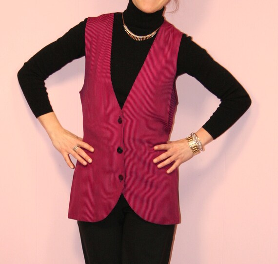 Striped Vest/Hot Pink/ 1990s/Small - image 1