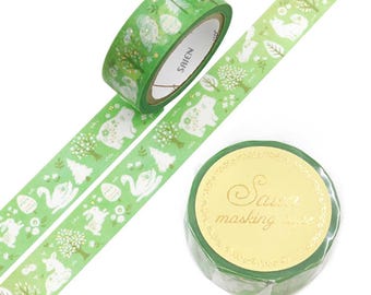 Gold Foil Washi Tape, Forest Animal Garden,  Journaling, Scrapbook, Planner Decor, Japanese Stationery
