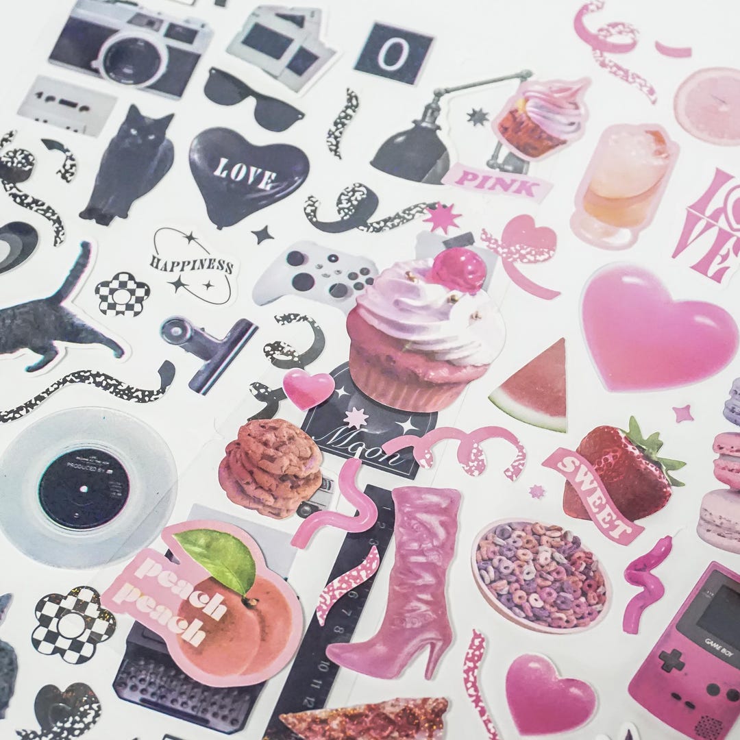 Y2K Glitter Object Sticker Sheet, Polco, Toploader Deco, Scrapbooking ...