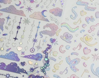 Holographische Wolke & Musiknote Aufkleber, koreanisches Polco Deco, Bastelbedarf, Planer Aufkleber